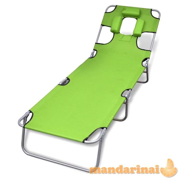 Sulankstomas saulės gultas su pagalvėle, plienas, žalias