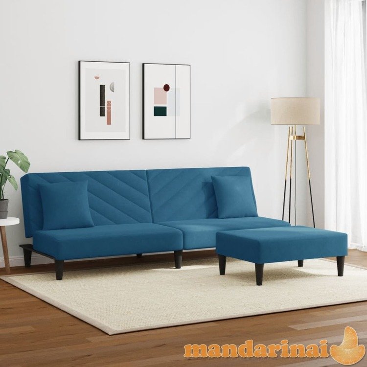 Sofos komplektas su pagalvėmis, 2 dalių, mėlynas, aksomas