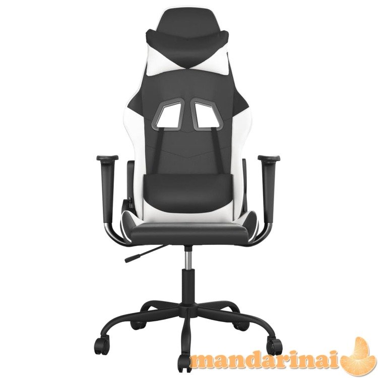 Masažinė žaidimų kėdė, juodos ir baltos spalvos, dirbtinė oda