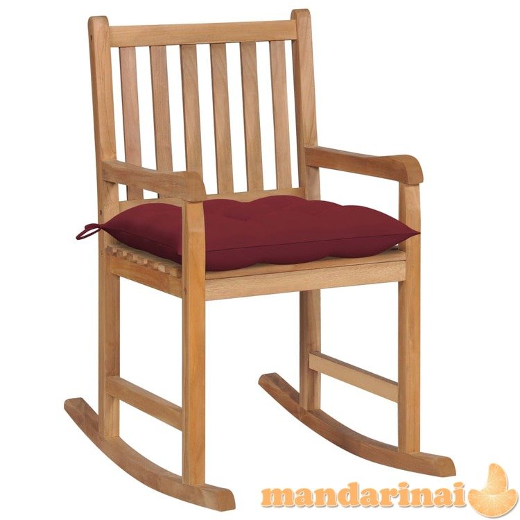 Supama kėdė su vyno raudona pagalvėle, tikmedžio masyvas