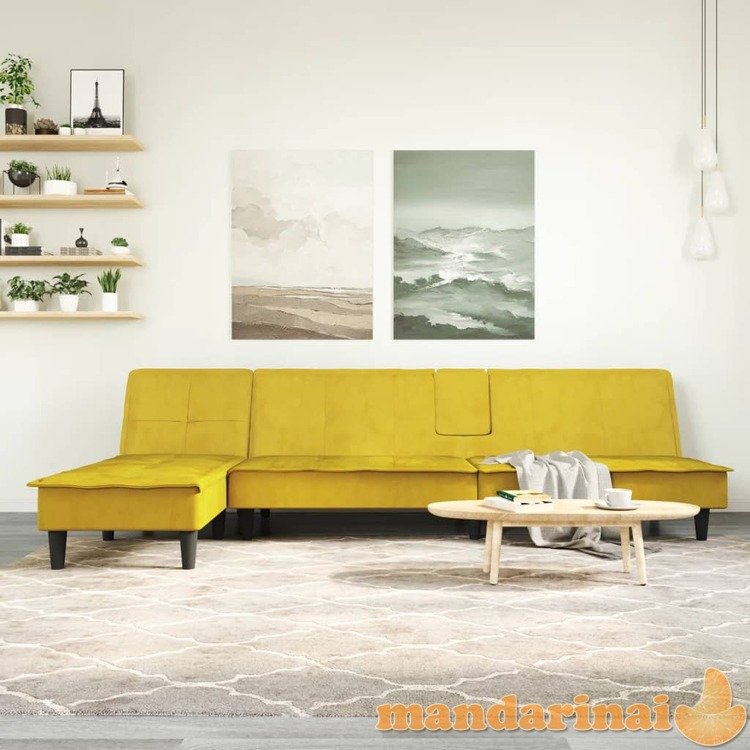 L formos sofa-lova, geltonos spalvos, 255x140x70cm, aksomas