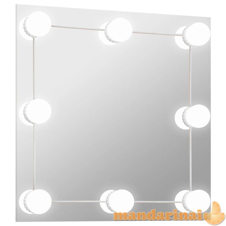 Sieninis veidrodis su led lemputėmis, kvadratinis, stiklas
