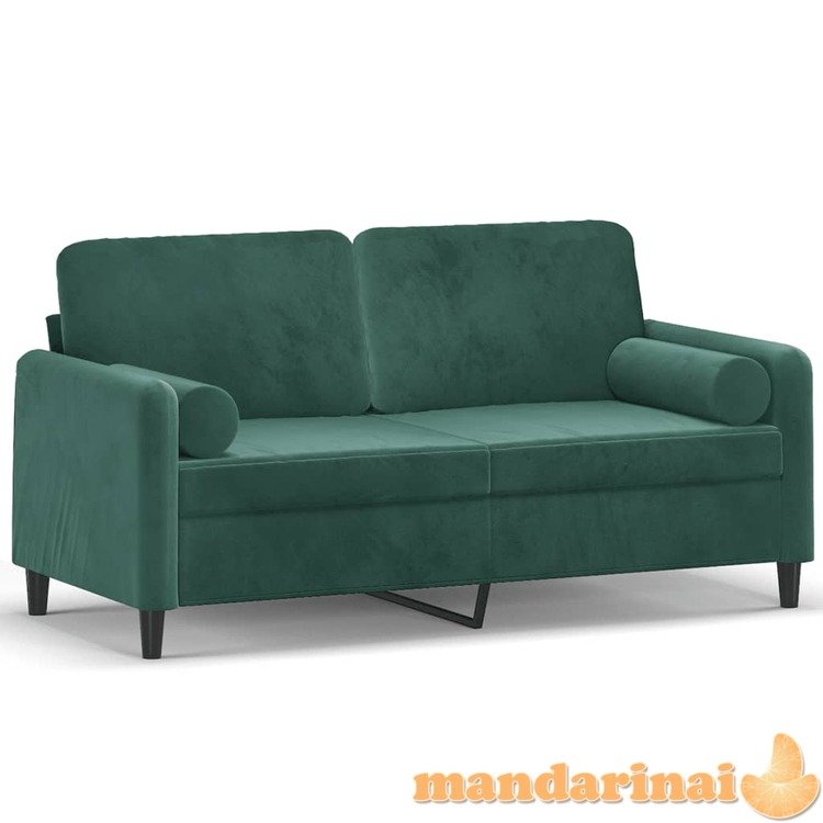 Dvivietė sofa su pagalvėlėmis, tamsiai žalia, 140cm, aksomas