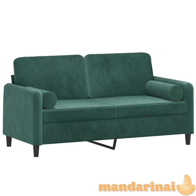 Dvivietė sofa su pagalvėlėmis, tamsiai žalia, 140cm, aksomas