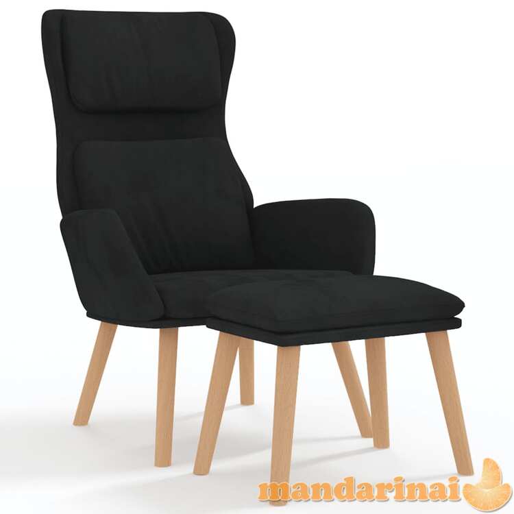 Poilsio kėdė su taburete, juodos spalvos, aksomas