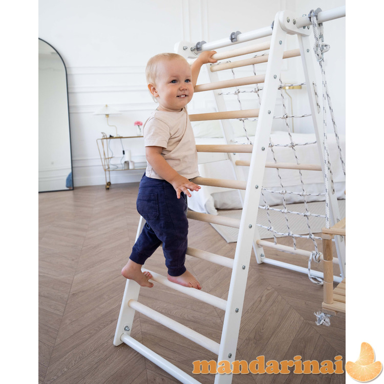 Daugiafunkcis medinis sporto kompleksas vaikams SANRO R-WOOD su čiuožykla/laipiojimo lenta, baltas, 108,5x109x96cm, iki 50kg