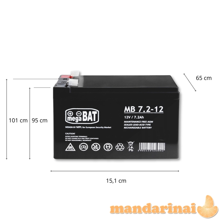 VRLA baterija MB 7.2-12 (151/65/94mm) MB 7.2-12