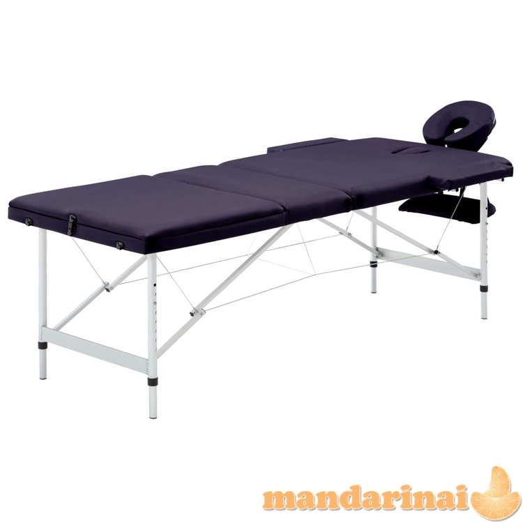 Sulankstomas masažinis stalas, violetinis, aliuminis, 3 zonų