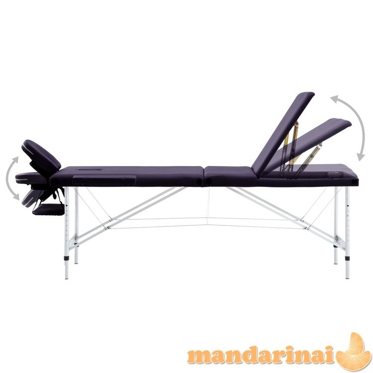 Sulankstomas masažinis stalas, violetinis, aliuminis, 3 zonų