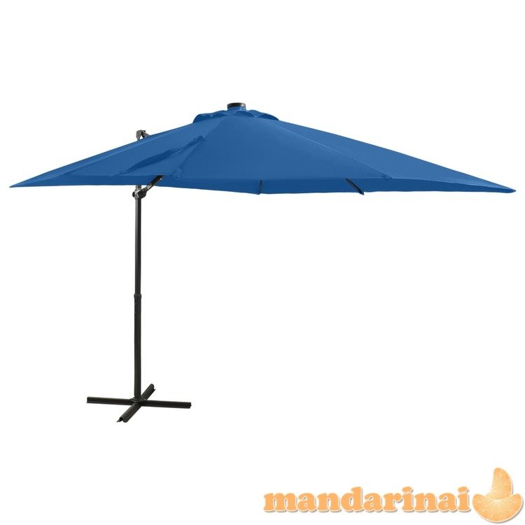 Gembinis skėtis su stulpu ir led lemputėmis, mėlynas, 250cm