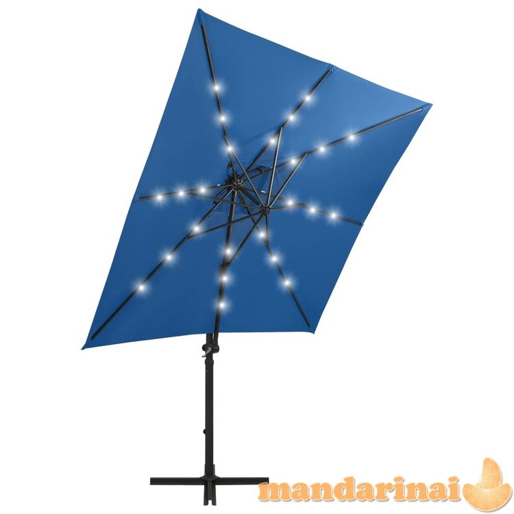 Gembinis skėtis su stulpu ir led lemputėmis, mėlynas, 250cm