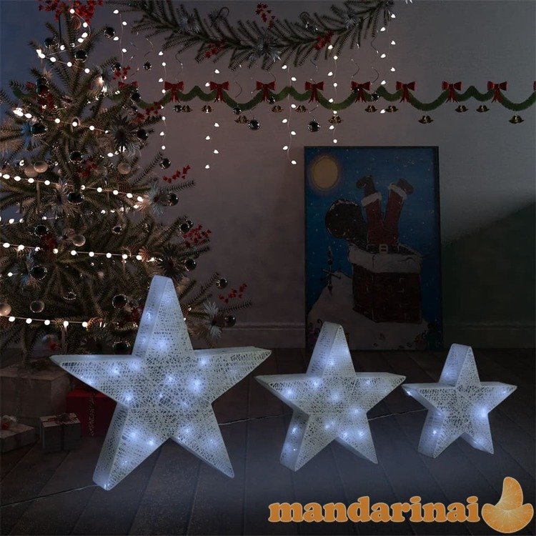 Kalėdų dekoracija žvaigždės, 3vnt., baltos, tinklinės, su led