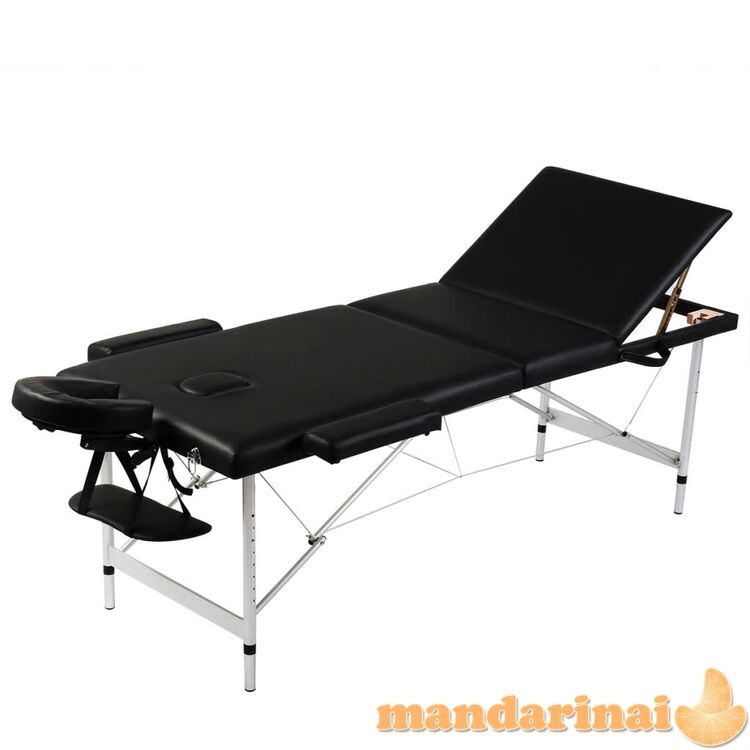 Sulankstomas masažo stalas, rėmas iš aliuminio, 3 zonų, juodas