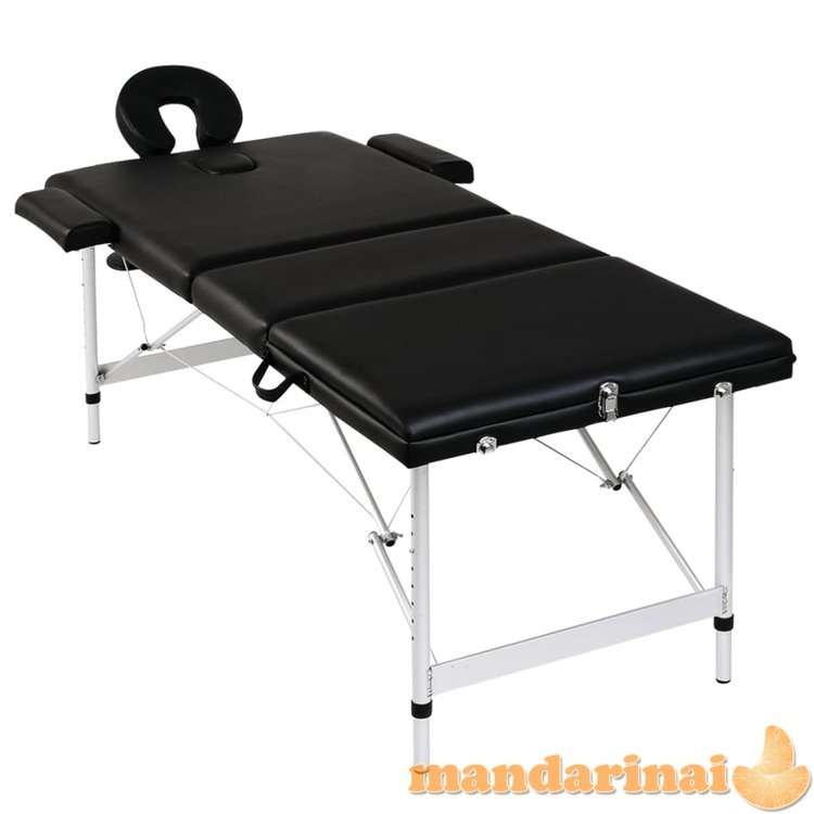 Sulankstomas masažo stalas, rėmas iš aliuminio, 3 zonų, juodas