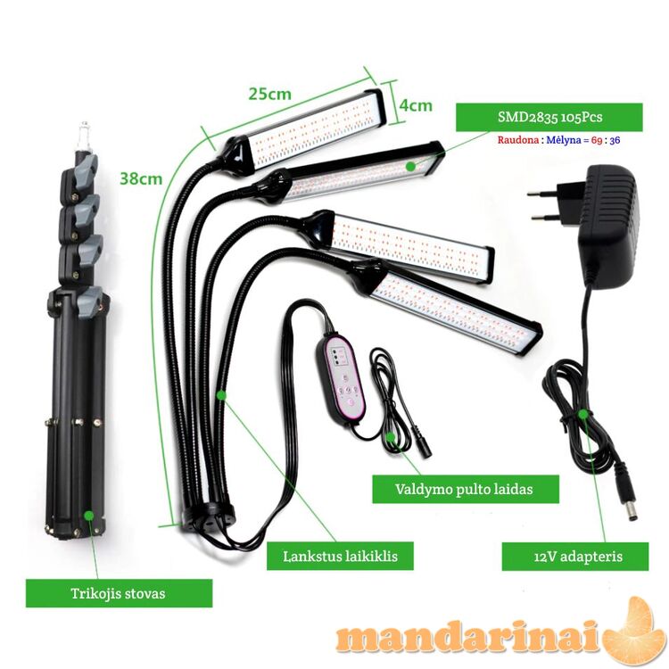 80W pilno spektro šviestuvas su stovu