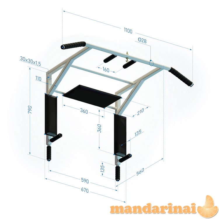 Prie sienos tvirtinamas skersinis + lygiagretės SANRO PRO 3 IN 1 Baltas, iki 200kg 1