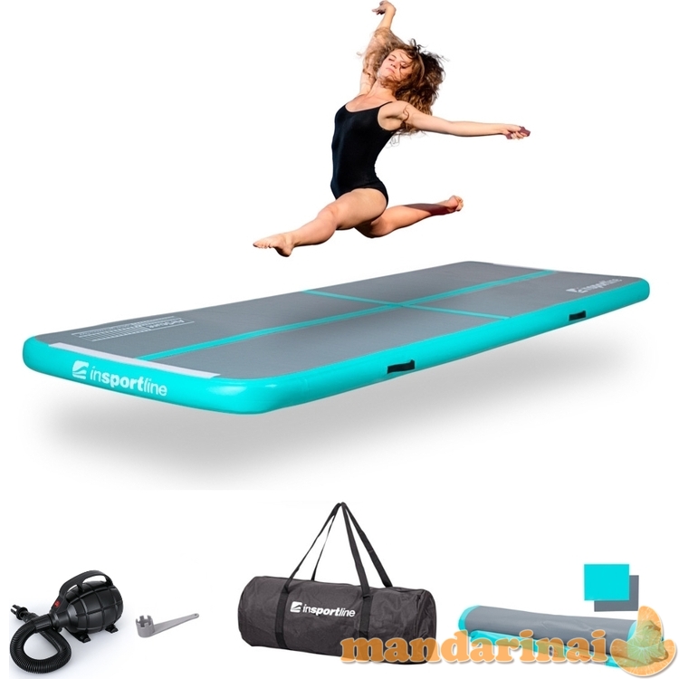 Pripučiamas mank&scaron;tos kilimėlis inSPORTline Airstunt 300 x 100 x 10 cm pilkos spalvos su elektrine pompa