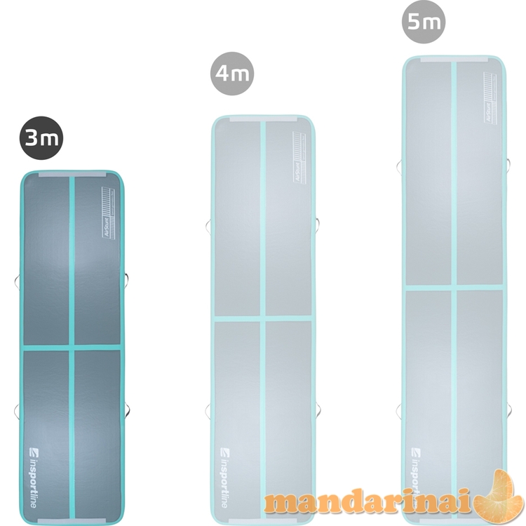 Pripučiamas mank&scaron;tos kilimėlis inSPORTline Airstunt 300 x 100 x 10 cm pilkos spalvos su elektrine pompa