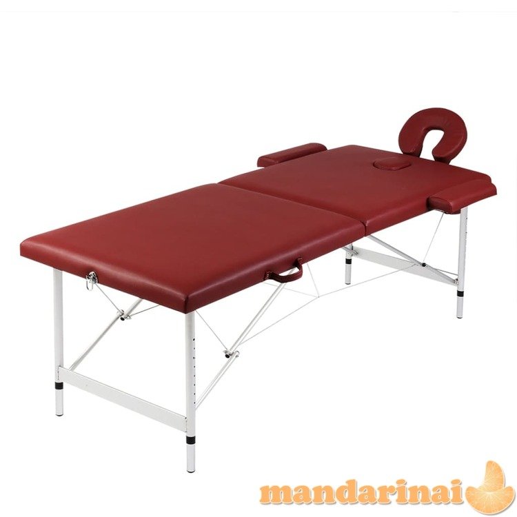 Sulankstomas masažinis stalas, raudonas, aliuminis, 2 zonų