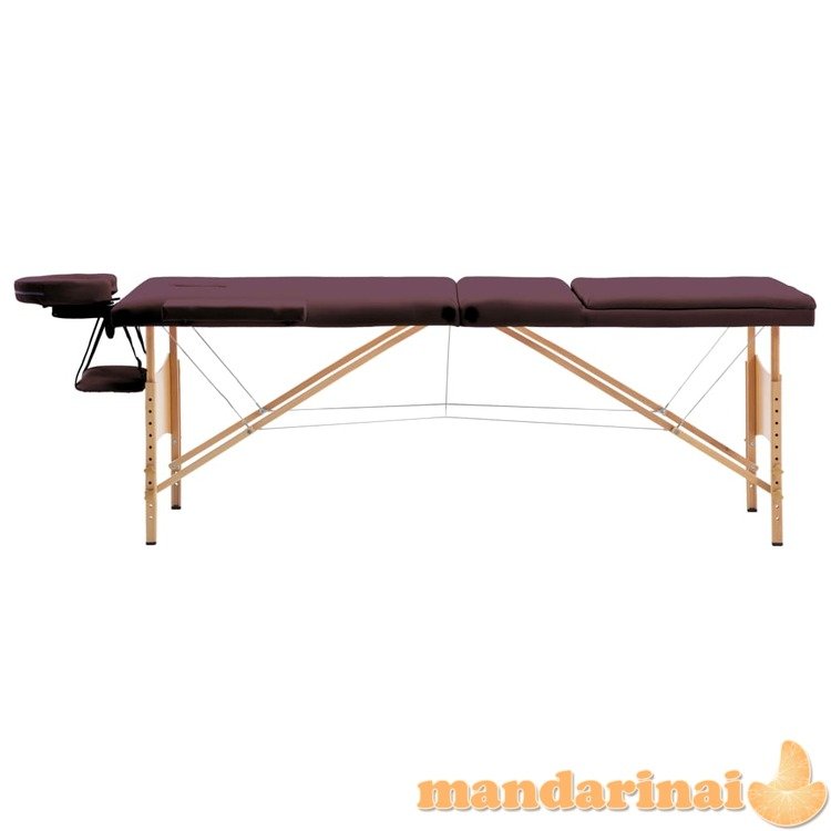 Sulankstomas masažo stalas, vyno violetinis, mediena, 3 zonų