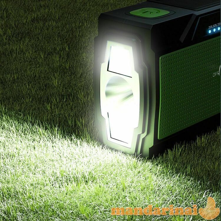 Nereikalaujantis baterijų radijas-prožektorius-power bankas