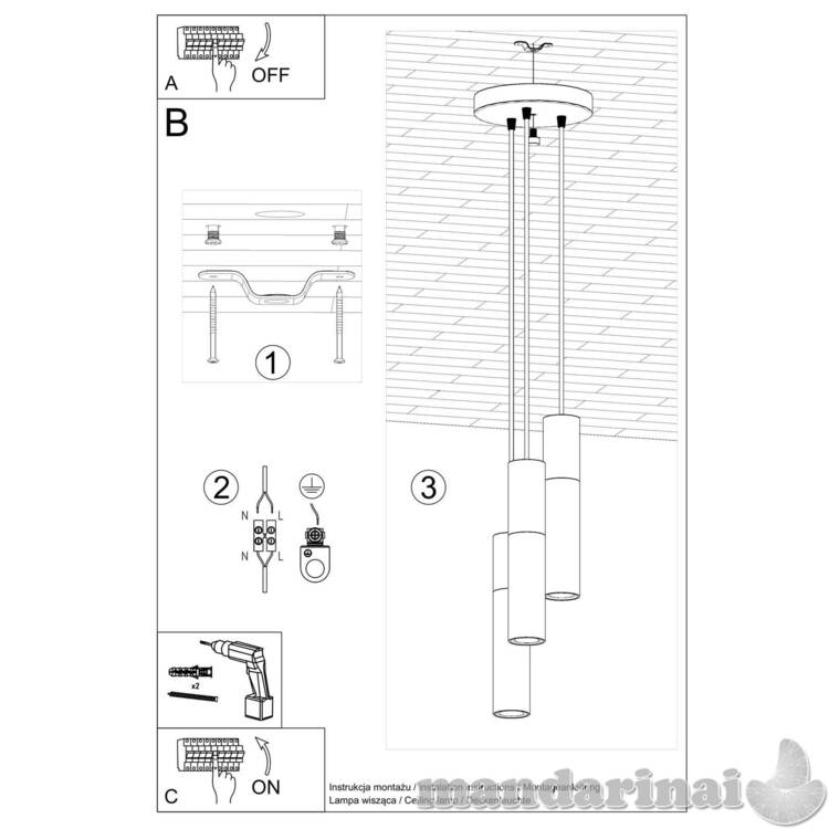 Pakabinama lempa Borgio 3p juoda