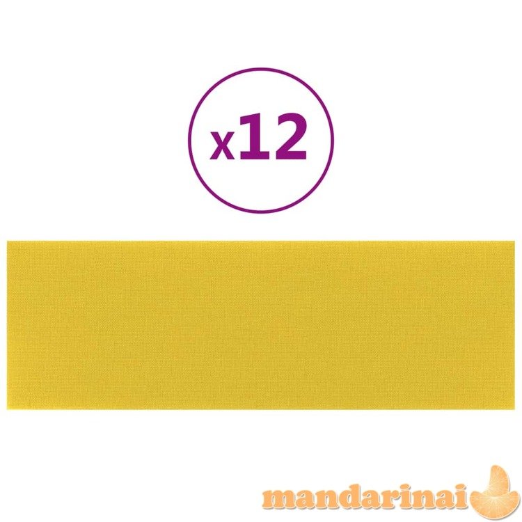 Sienų plokštės, 12vnt., geltonos, 90x30cm, audinys, 3,24m²