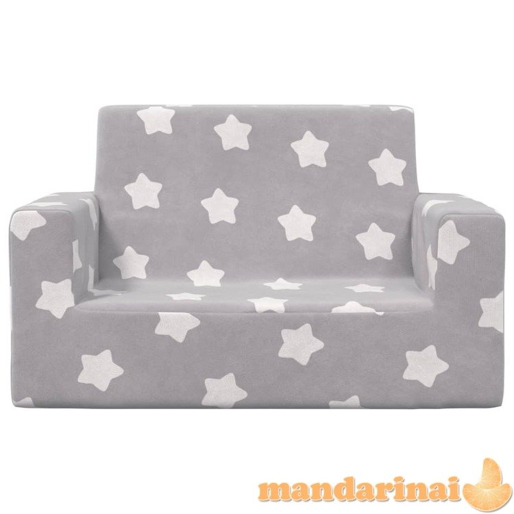 Dvivietė vaikiška sofa, šviesiai pilka, pliušas, su žvaigždėmis