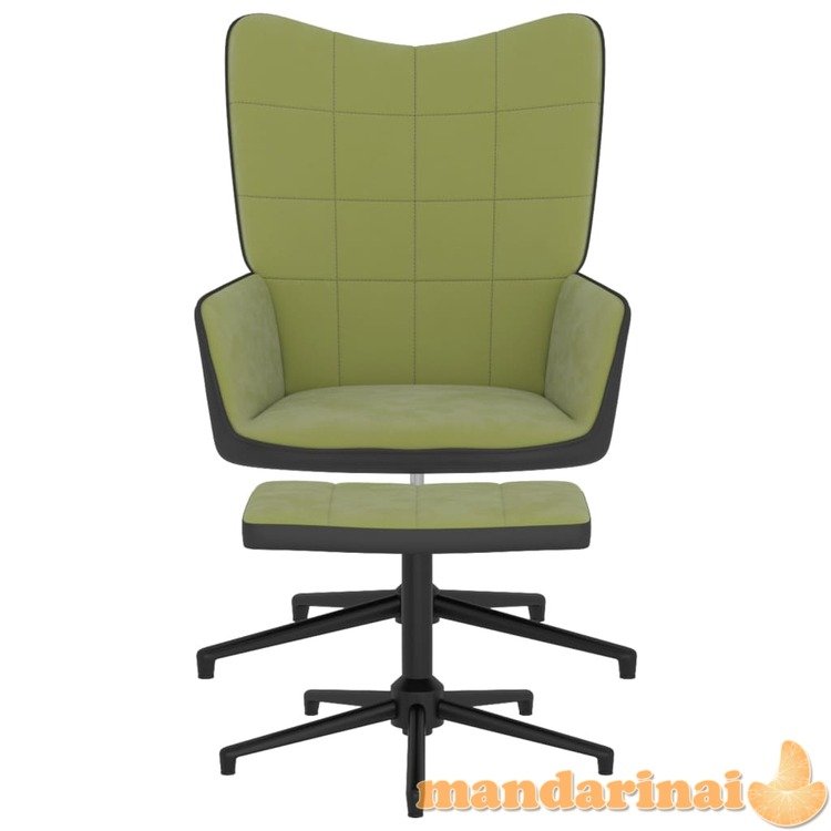 Poilsio kėdė su pakoja, šviesiai žalios spalvos, aksomas ir pvc