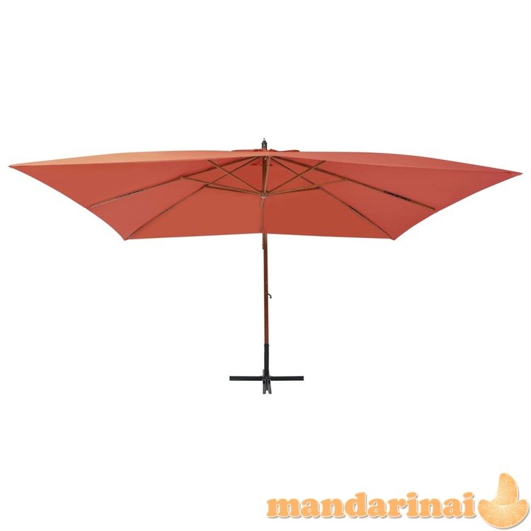 Gembinis skėtis su mediniu stulpu, terakota spalvos, 400x300cm