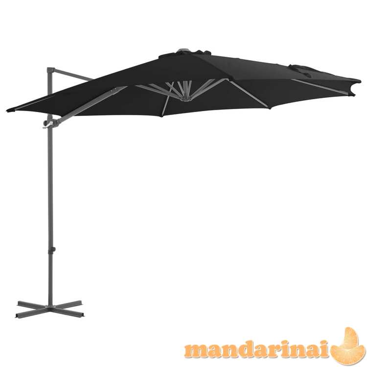 Gembinis skėtis su plieniniu stulpu, juodos spalvos, 300cm