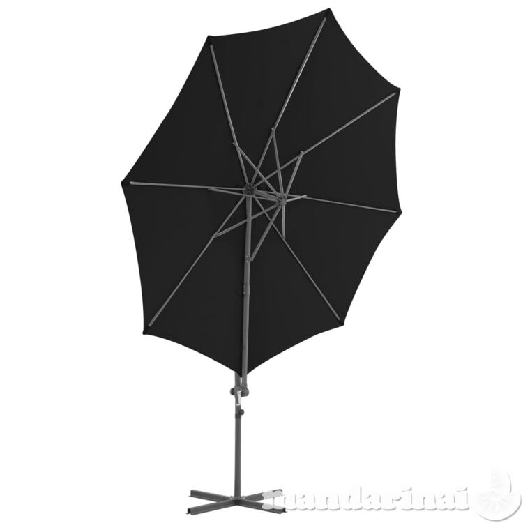 Gembinis skėtis su plieniniu stulpu, juodos spalvos, 300cm