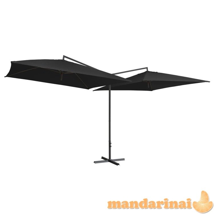 Dvigubas skėtis su plieniniu stulpu, juodos spalvos, 250x250cm