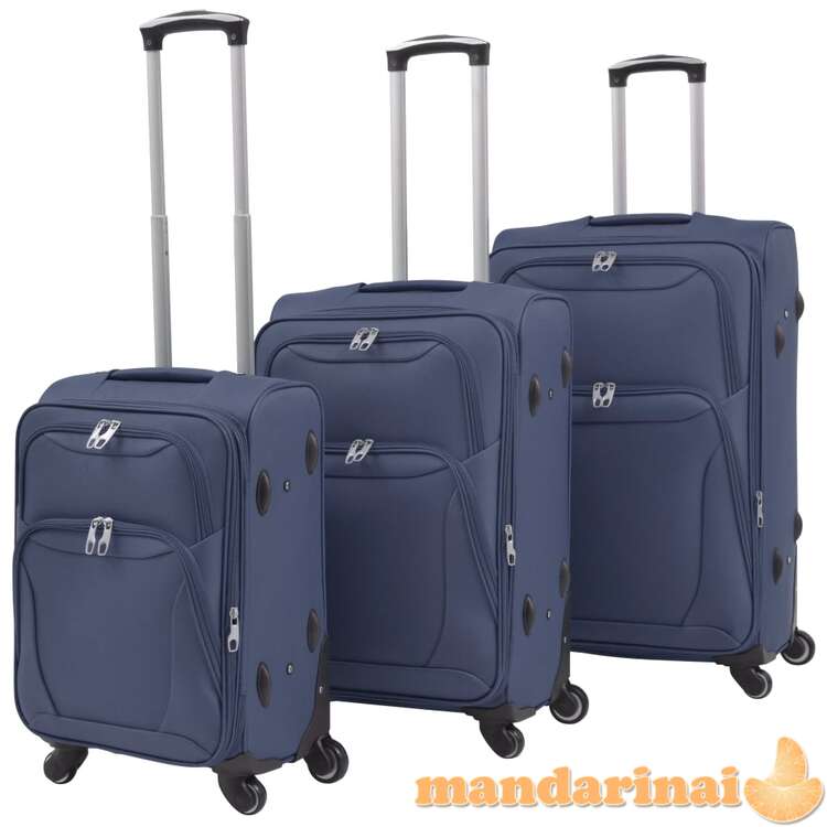 Minkštų lagaminų su ratukais komplektas, 3vnt., tamsiai mėlyna