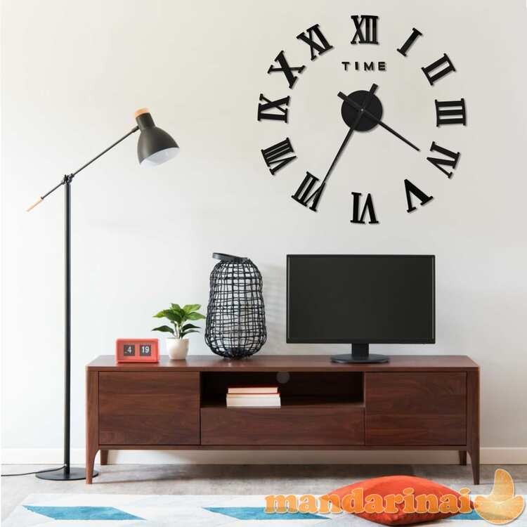 Sieninis laikrodis, juodas, 100cm, modernaus dizaino, 3d, xxl