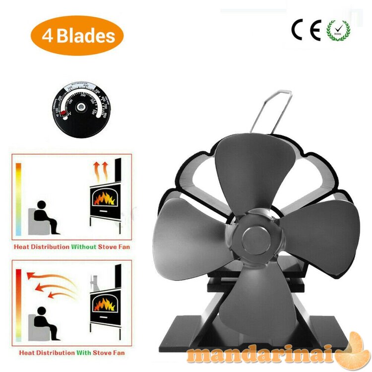 Termoelektrinis ventiliatorius židiniams ir krosnims su termometru