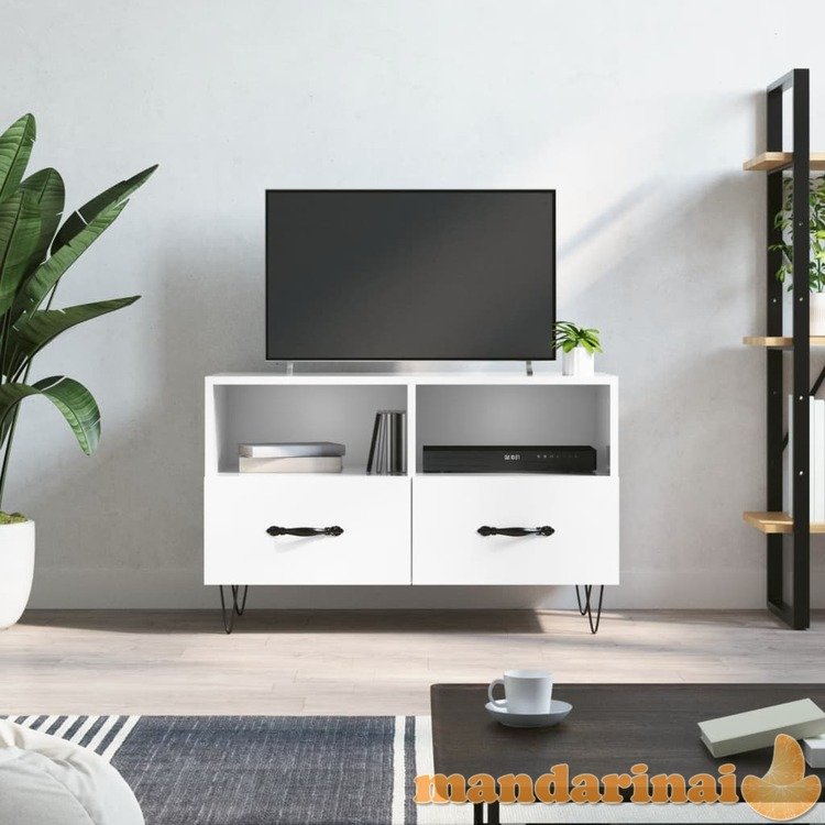 Televizoriaus spintelė, balta, 80x36x50cm, mediena, blizgi