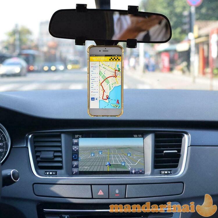 Prie automobilio veidrodėlio tvirtinamas telefono laikiklis