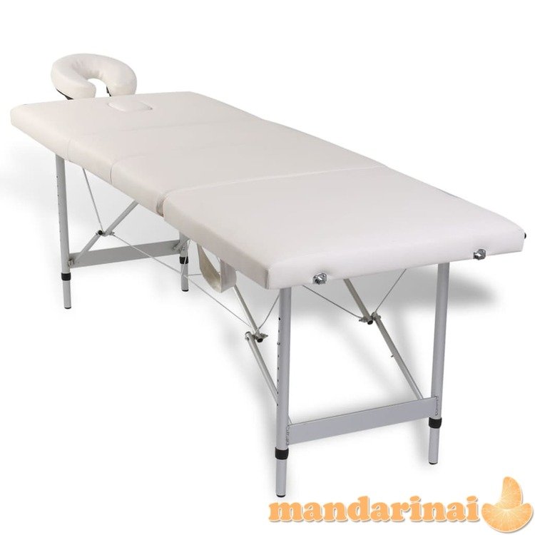 Sulankstomas masažo stalas su aliuminio rėmu, 4 zonų, kreminės spalvos