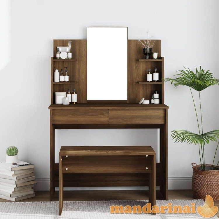 Kosmetinis staliukas su veidrodžiu, rudas ąžuolo, 96x40x142cm
