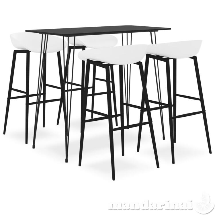 Baro baldų komplektas, 5 dalių, juodos ir baltos spalvos