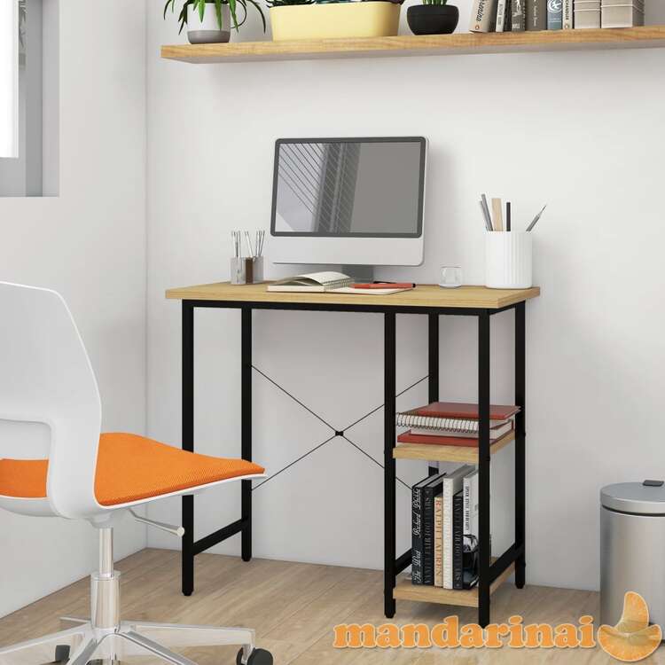 Kompiuterio stalas, juodas/ąžuolo, 80x40x72cm, mdf ir metalas