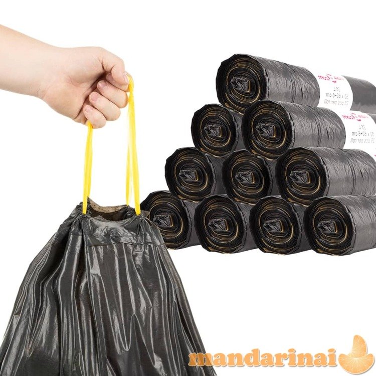 Šiukšlių maišai su užtraukiamomis virvutėmis, 150vnt., juodi