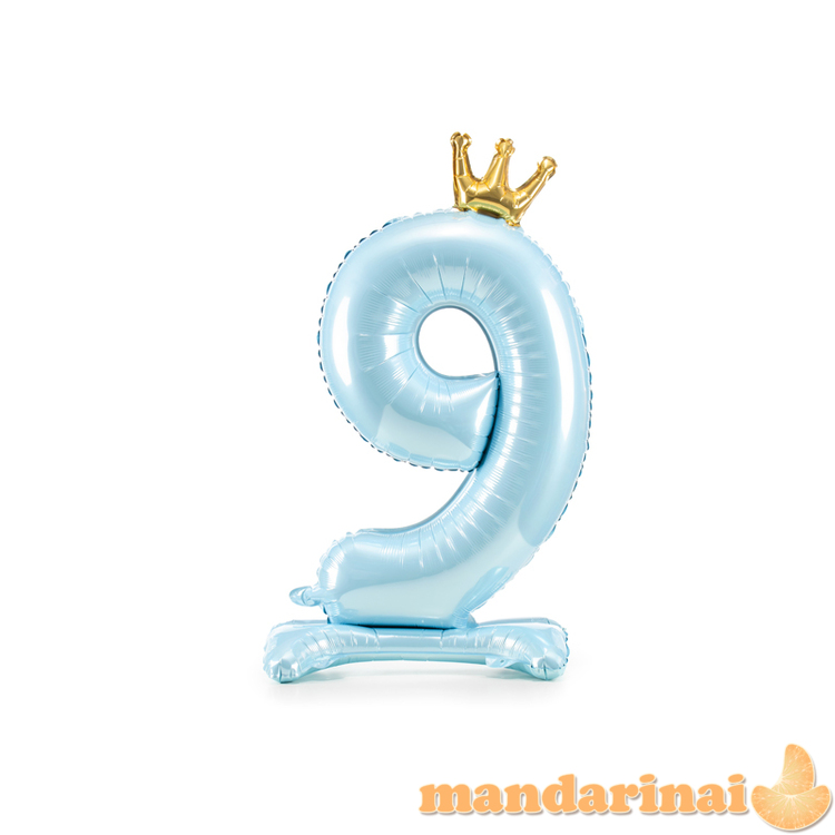 Standing foil balloon Number   9   , 84 cm,  sky-blue