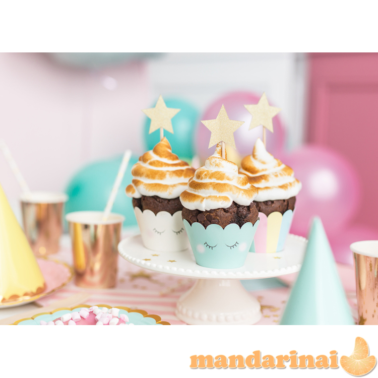 Cupcake toppers - Stars, gold, 11.5cm (1 pkt / 6 pc.)