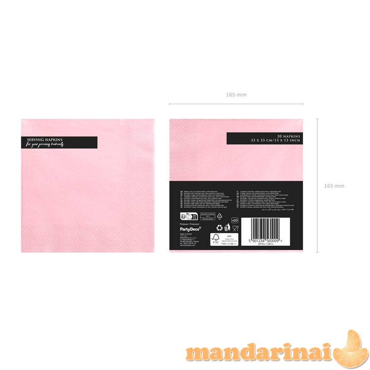 Napkins, 3 layers, light pink, 33x33cm (1 pkt / 20 pc.) 4