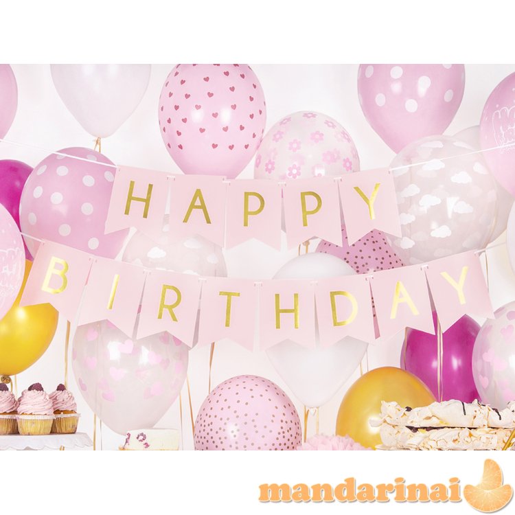Banner Happy Birthday, light pink, 15 x 175 cm