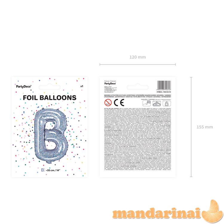 Foil Balloon Letter   B  , 35cm, holographic