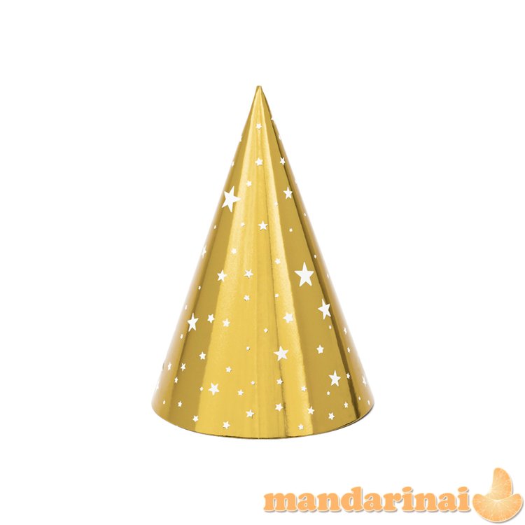 Party hats Stars, gold, 16cm (1 pkt / 6 pc.)