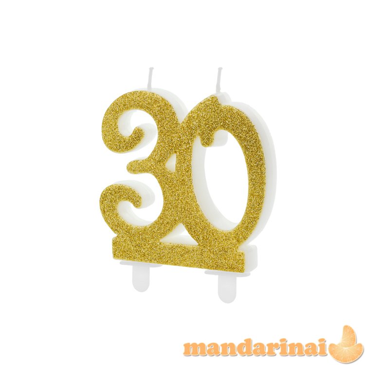Birthday candle Number 30, gold, 7.5cm